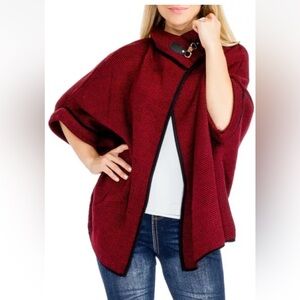 Women Sweater Knit Cardigan with Buckle Fashion Jacket Shawl Poncho OS